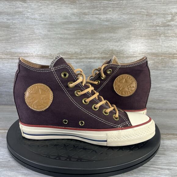 Converse Women’s Chuck Taylor All Star Lux Mid burgundy Wedge Sneakers Size 7 - Picture 2 of 9